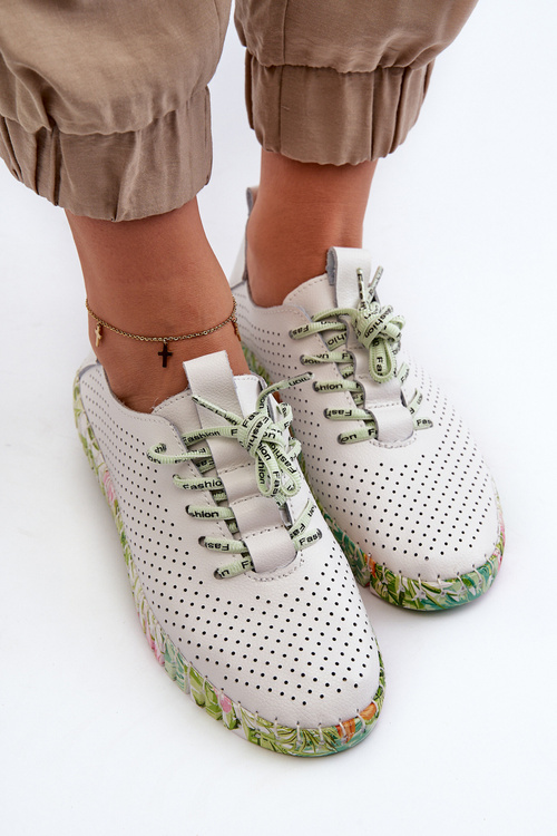 Sznurowe Półbuty Damskie Ze Skóry Naturalnej Białe Farnalea