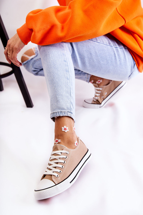 Damskie Klasyczne Trampki Wiązane Ciemnobeżowe Be Mine