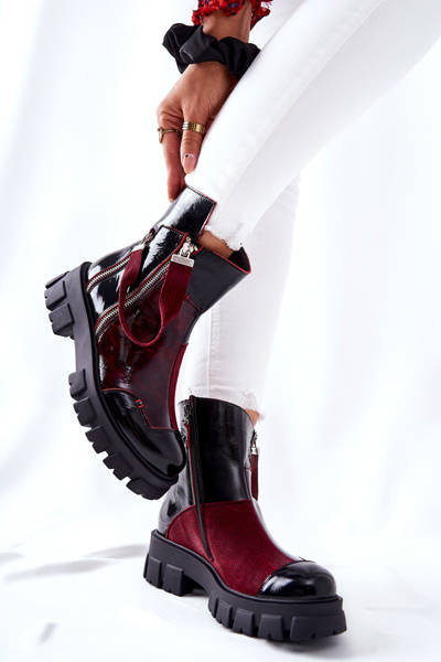 Skórzane Botki Sztyblety Maciejka Czarno-Bordowe 05137-33