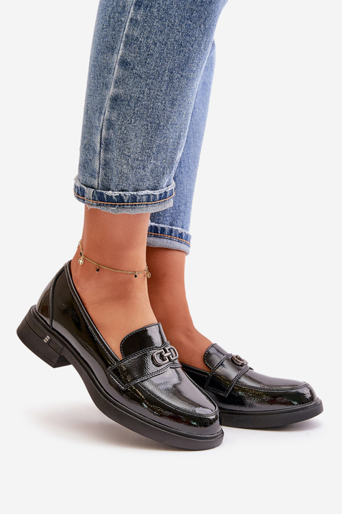 Lakierowane Mokasyny Damskie Ze Skóry Naturalnej Czarne Vinceza 58409