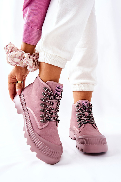 Skórzane Trapery Botki Big Star II274367 Różowe