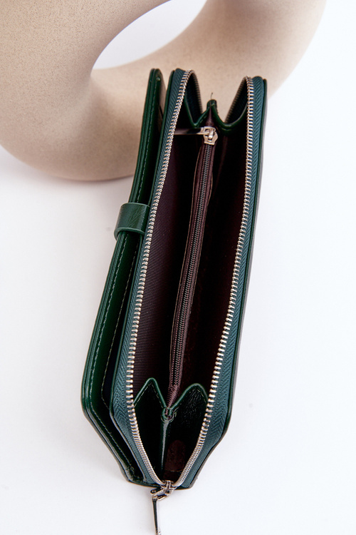 Damski Lakierowany Portfel Na Magnes Ciemnozielony Bielia