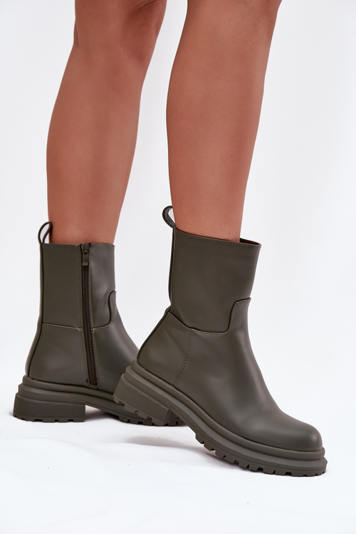 Botki Damskie Na Platformie I Płaskim Obcasie Zielone Levira