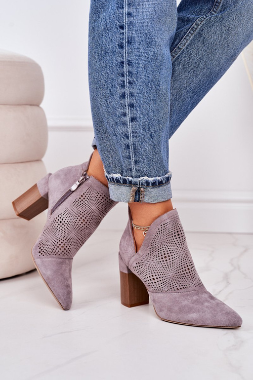 Ażurowe Botki Na Słupku Szare Michelle