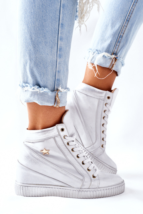 Damskie Sportowe Skórzane Buty Lewski Srebrne 3079