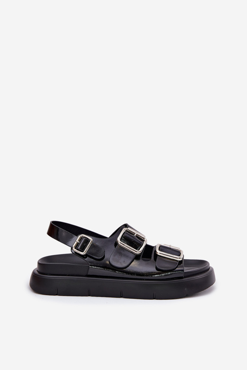 Skórzane Lakierowane Sandały Damskie Z Klamrami Big Star RR274662 Czarne