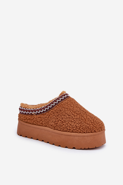 Śniegowce Kapcie Na Platformie Z Futerkiem Typu Baranek Camel Ovirissa