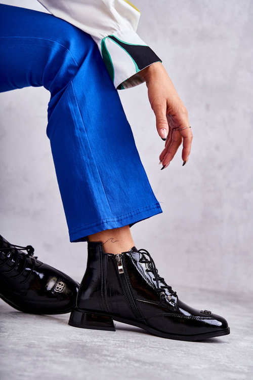 Lakierowane Botki Z Ozdobą Czarne Betrix