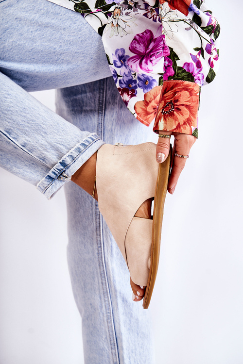 Damskie Skórzane Sandały Na Szeroką Stopę Beżowe Catalise