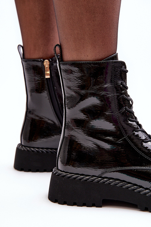 Damskie Lakierowane Botki Workery Z Ozdobą Czarne S.Barski MR870-67