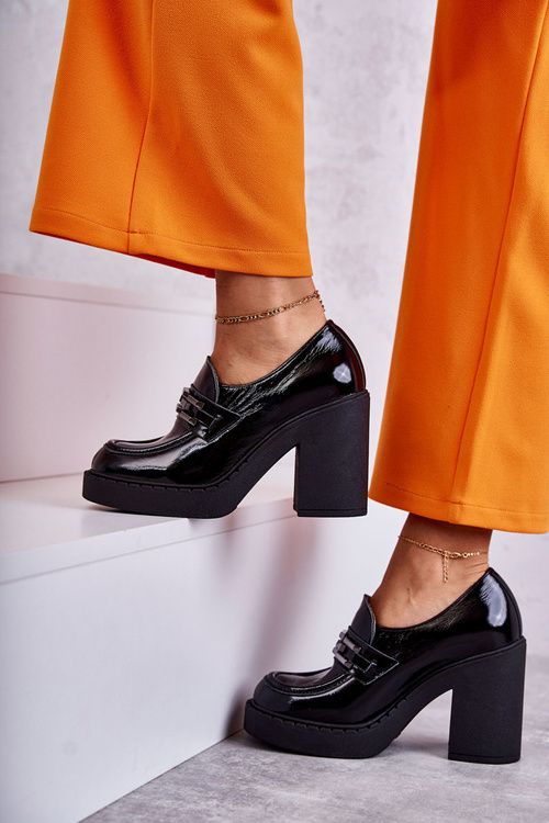 Lakierowane Półbuty Na Masywnym Słupku Czarne Lemar Jaime