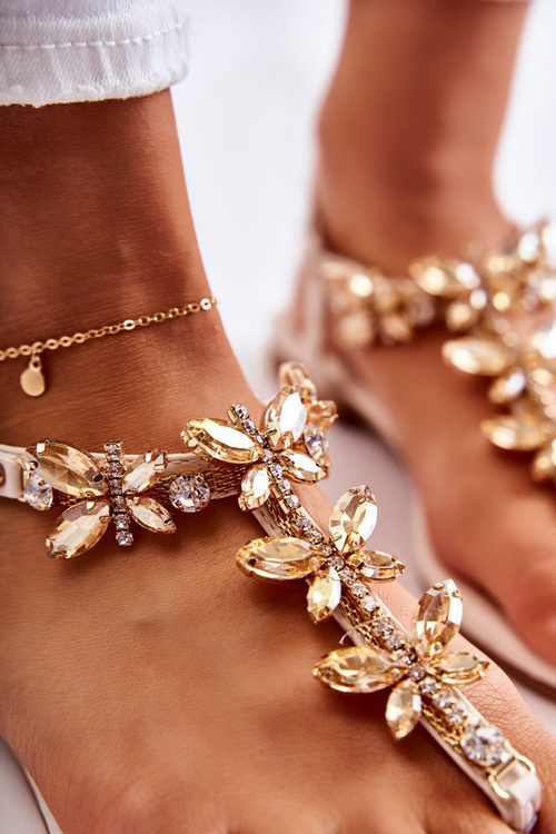 Modne Sandały Japonki Z Motylami Jasnobeżowe Jennissa