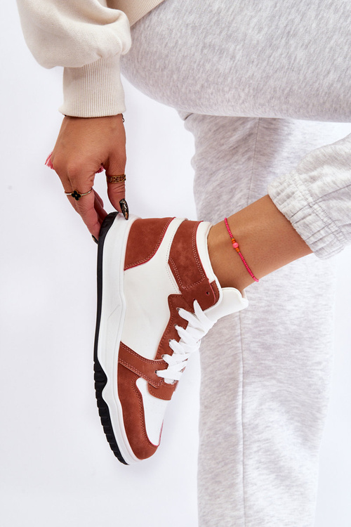 Wysokie Damskie Buty Sportowe Trampki Biało-Camelowe Rumour