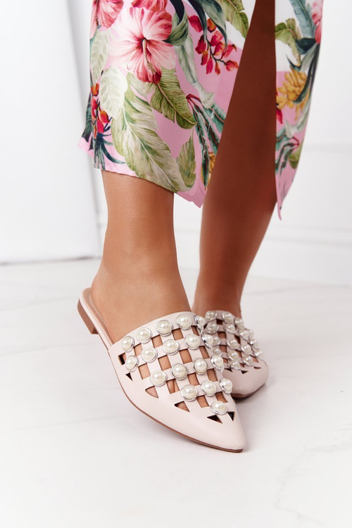 Klapki Z Cholewką I Perłami Beżowe Ripple