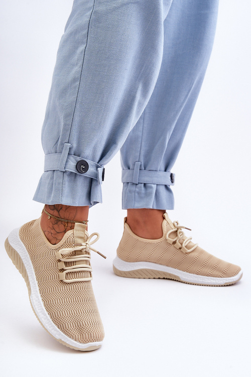 Klasyczne Materiałowe Wsuwane Sneakersy Beżowe Gusto