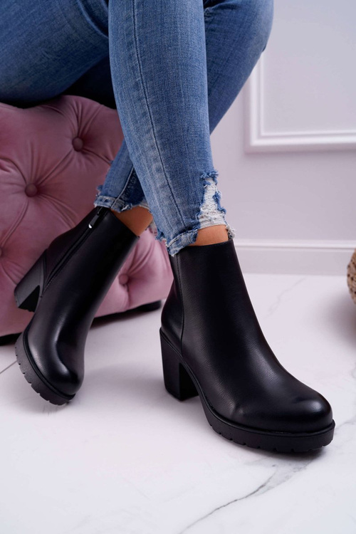 Botki Damskie Na Słupku Czarne Veba