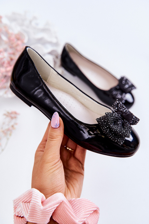 Dziecięce Lakierowane Balerinki Z Kokardą Czarne Zolly