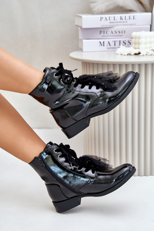 Lakierowane Botki Ocieplane Na Zamek S.Barski HY42-991 Czarne