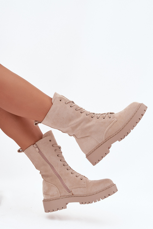 Botki Workery Damskie Ocieplane Beżowe Marvielle