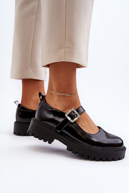 Damskie Lakierowane Półbuty Z Ozdobną Klamrą Czarne Lindnessa