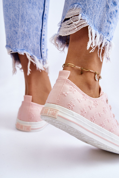 Damskie Trampki Z Haftem Big Star LL274224 Różowe