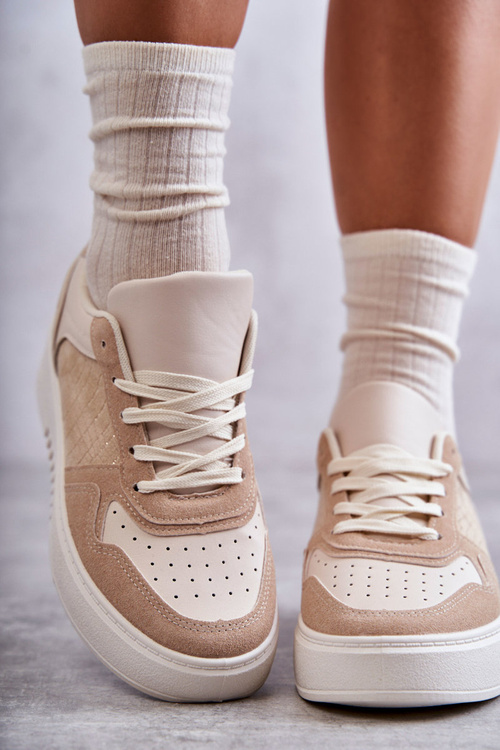 Damskie Niskie Buty Sportowe Na Platformie Beżowe Kyllie