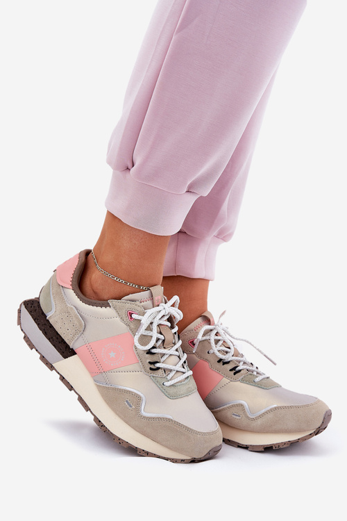 Zamszowe Sneakersy Damskie Big Star RR274243 HI-POLY SYSTEM Szaro-Różowe