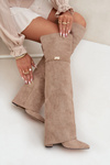 Ocieplane Kozaki Z Wywiniętą Cholewką Za Kolano Obcas Słupek Beżowe Serelle
