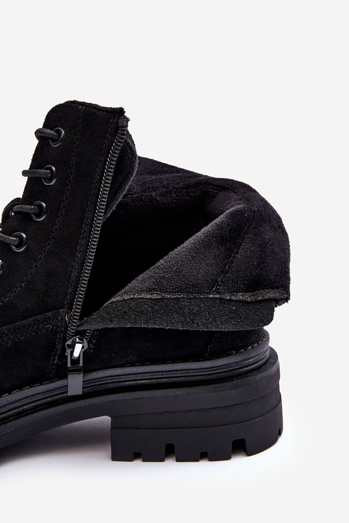 Zamszowe Trapery Botki Ocieplane Czarne Alden
