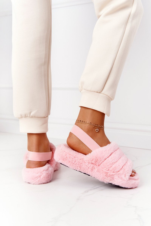 Futrzane Papcie Na Platformie Jasnoróżowe Snowflake