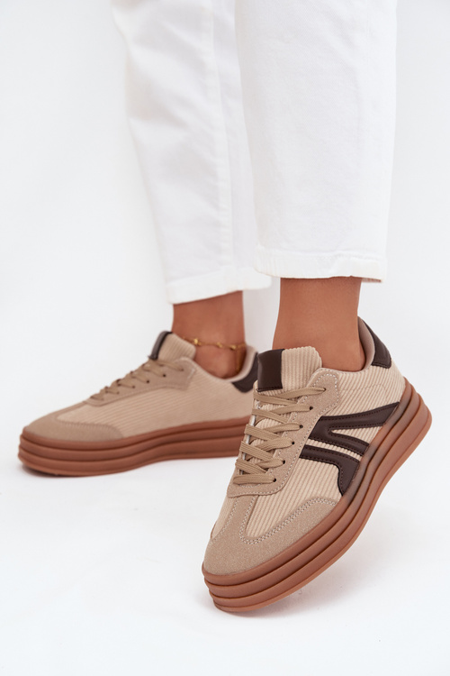 Sztruksowe Sneakersy Damskie Na Platformie Beżowe Corynelle