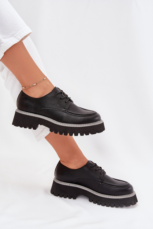 Półbuty Mokasyny Damskie Ze Sznurowaniem Big Star NN274052 Czarne