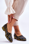 Skórzane Półbuty Maciejka Żółte Kwiaty 05035-38 Czarne