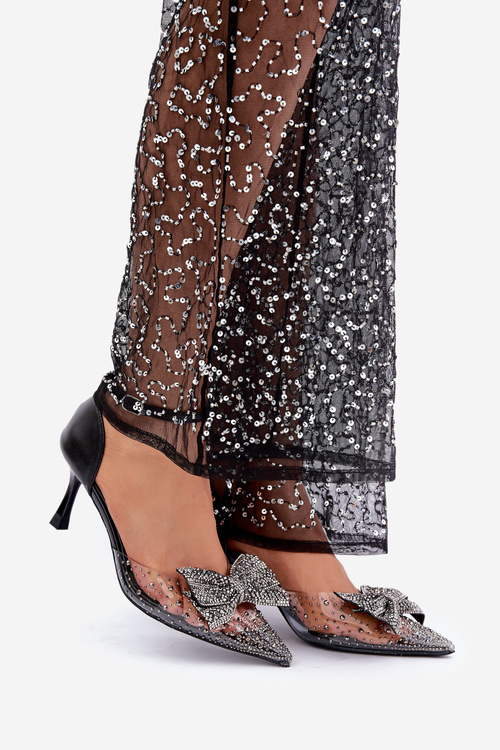 Zdobione Szpilki Z Kokardą Czarne Laviri