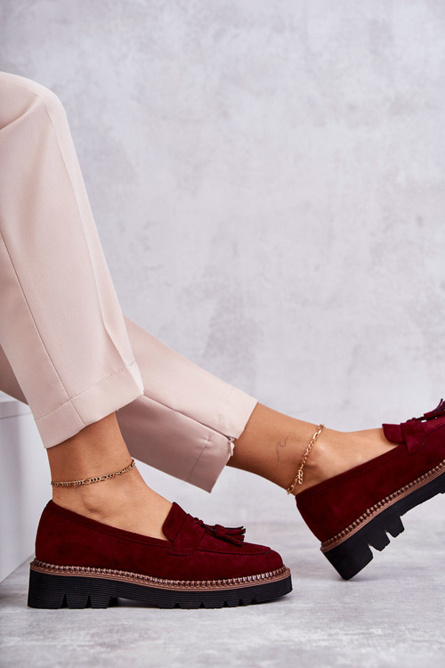 Damskie Zamszowe Półbuty Na Platformie Bordowe Unni
