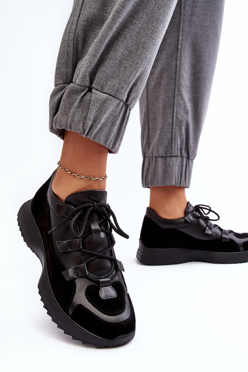 Skórzane Buty Sportowe Damskie M01/2 Zazoo Czarne