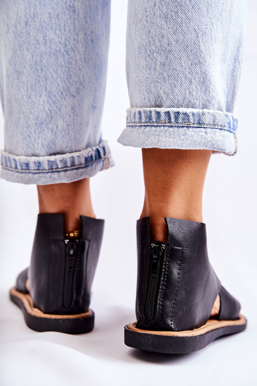 Damskie Skórzane Sandały Na Szeroką Stopę Czarne Catalise