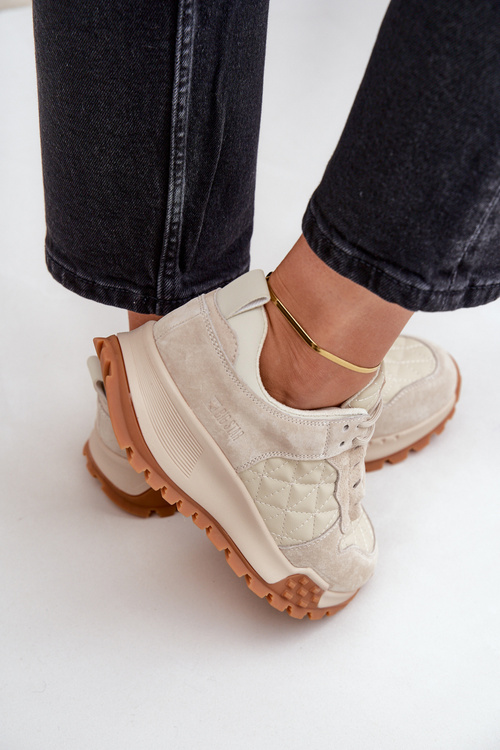 Skórzane Sneakersy Damskie Big Star OO274A315 Hi-Poly System Beżowe