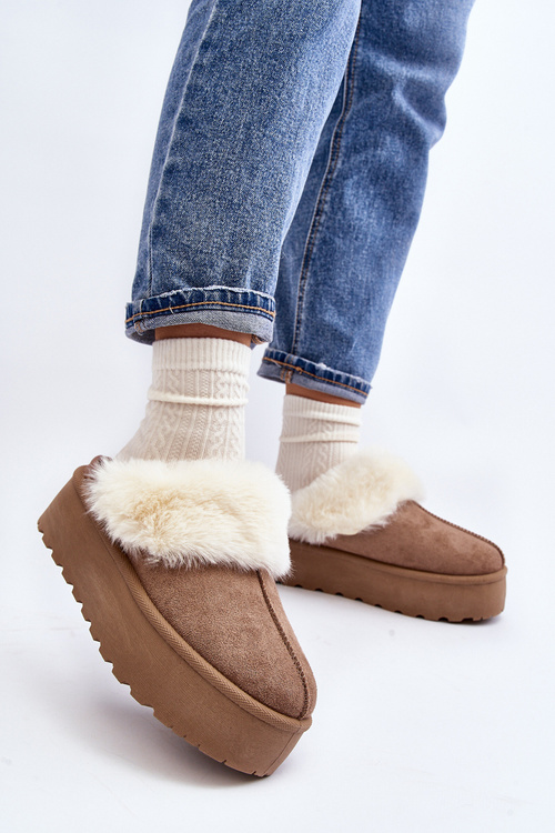 Kapcie Śniegowce Damskie Na Grubej Podeszwie Khaki Starlyn