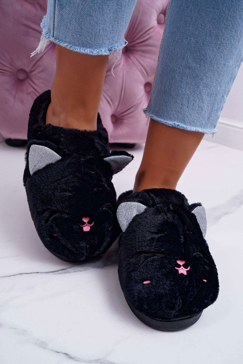 Kapcie Damskie Kotki z Uszami Czarne Sleppyhead