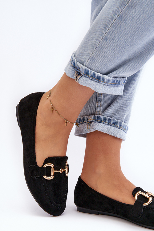 Damskie Mokasyny Z Ozdobą Ekozamsz Czarne Winalita