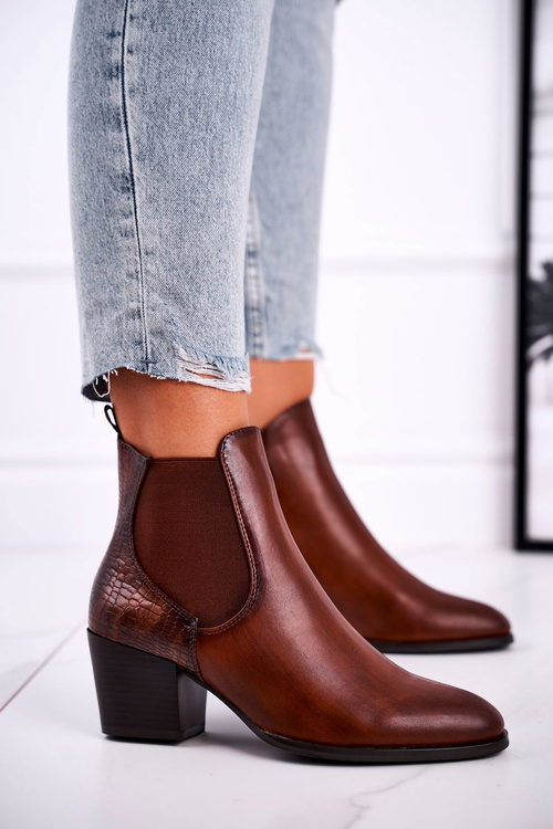 Botki Damskie Na Obcasie Sergio Leone Brązowe BT613