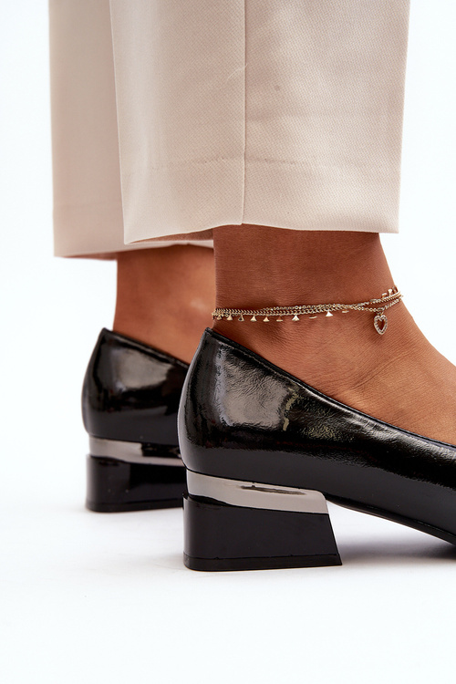 Damskie Półbuty Lakierowane Na Niskim Obcasie Czarne Marilni