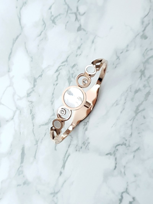 Damska Bransoleta Stalowa Perłowe Kamienie Różowe Złoto Dione