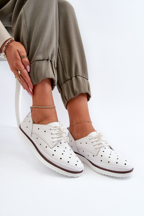 Skórzane Półbuty Damskie Białe S.Barski LR182