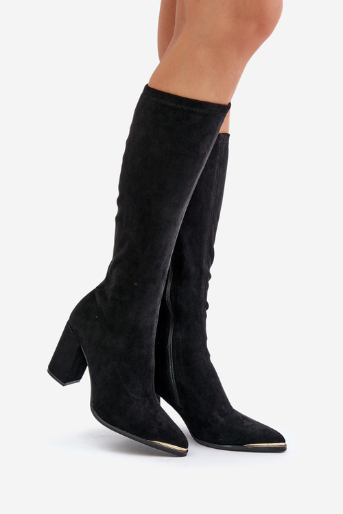 Eko Zamszowe Kozaki Na Słupkowym Obcasie Czarne Batirae