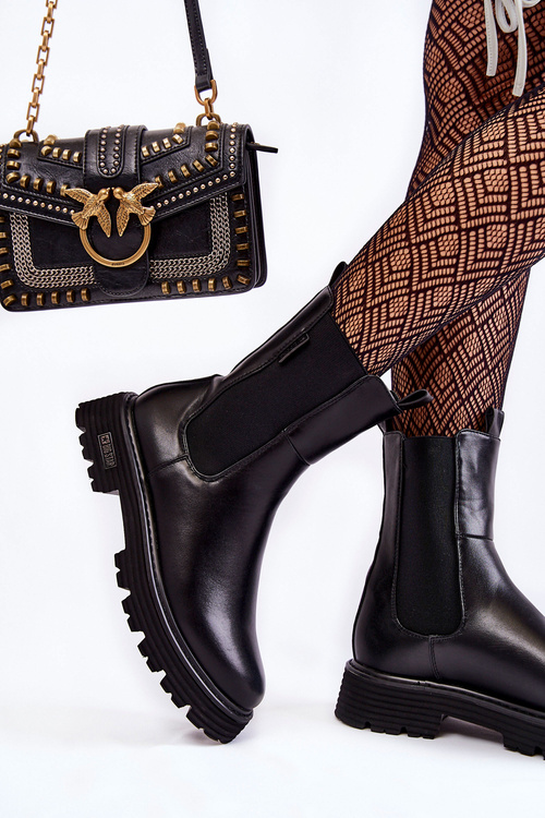 Wysokie Ocieplane Wsuwane Botki Sztyblety Big Star KK274500 Czarne