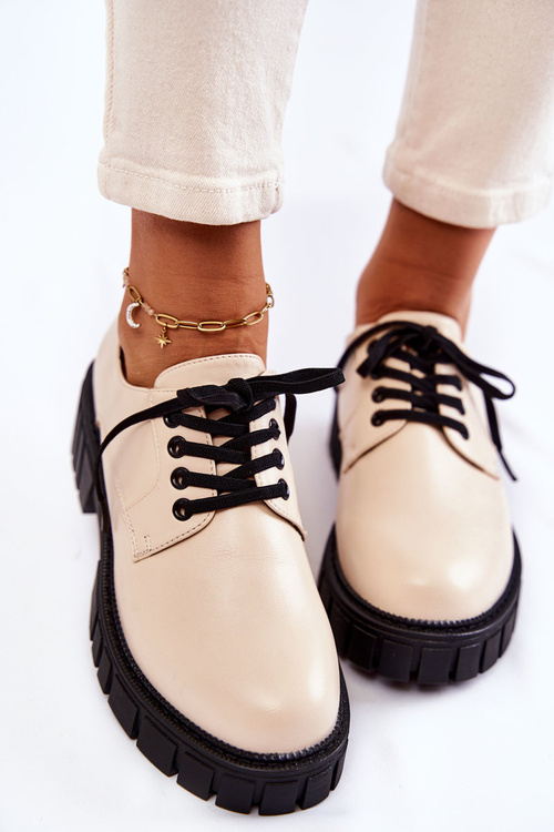 Modne Skórzane Półbuty La.Fi 210013BE-PU Beżowe