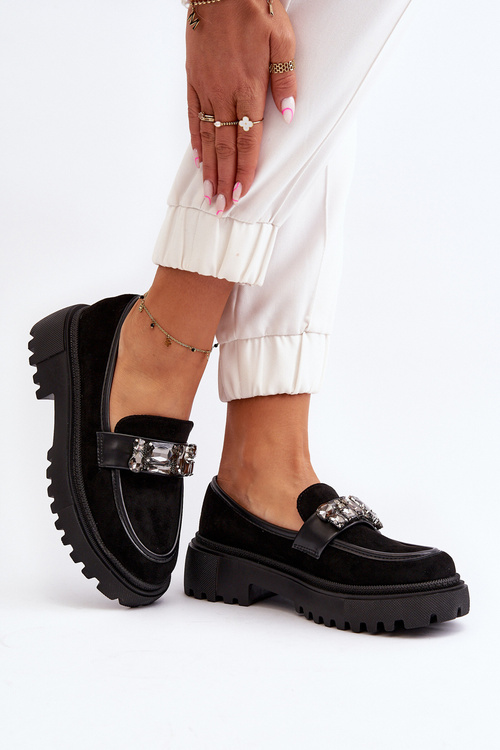 Mokasyny Damskie Z Ozdobnym Paskiem Czarne Nancille