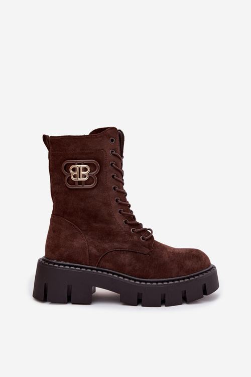 Botki Wokrery Damskie Z Ozdobnym Elementem Ocieplane Czekoladowe Ilyane